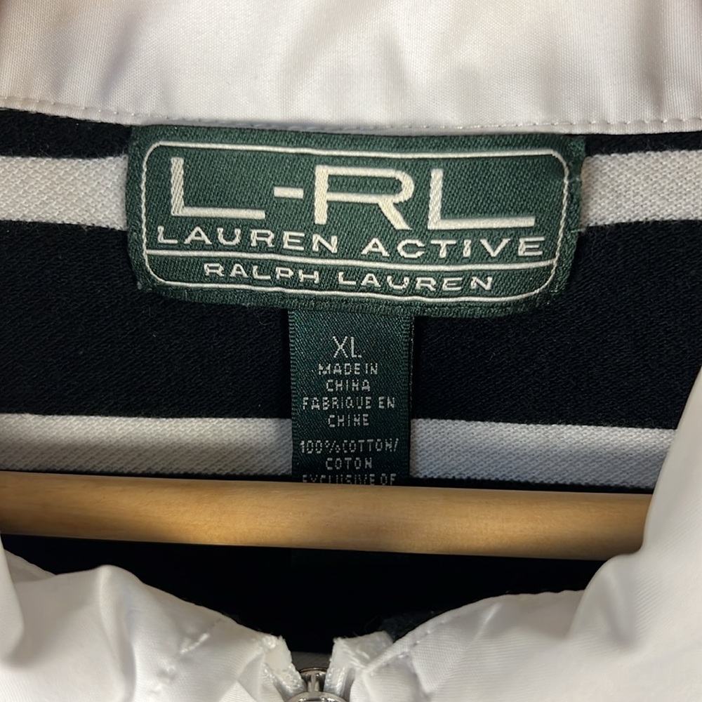 L-RL Lauren‎ Active Ralph Lauren Black w/ White Stripes Collared Polo - Picture 4 of 10